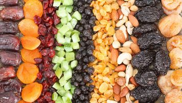 Rows of dried fruits